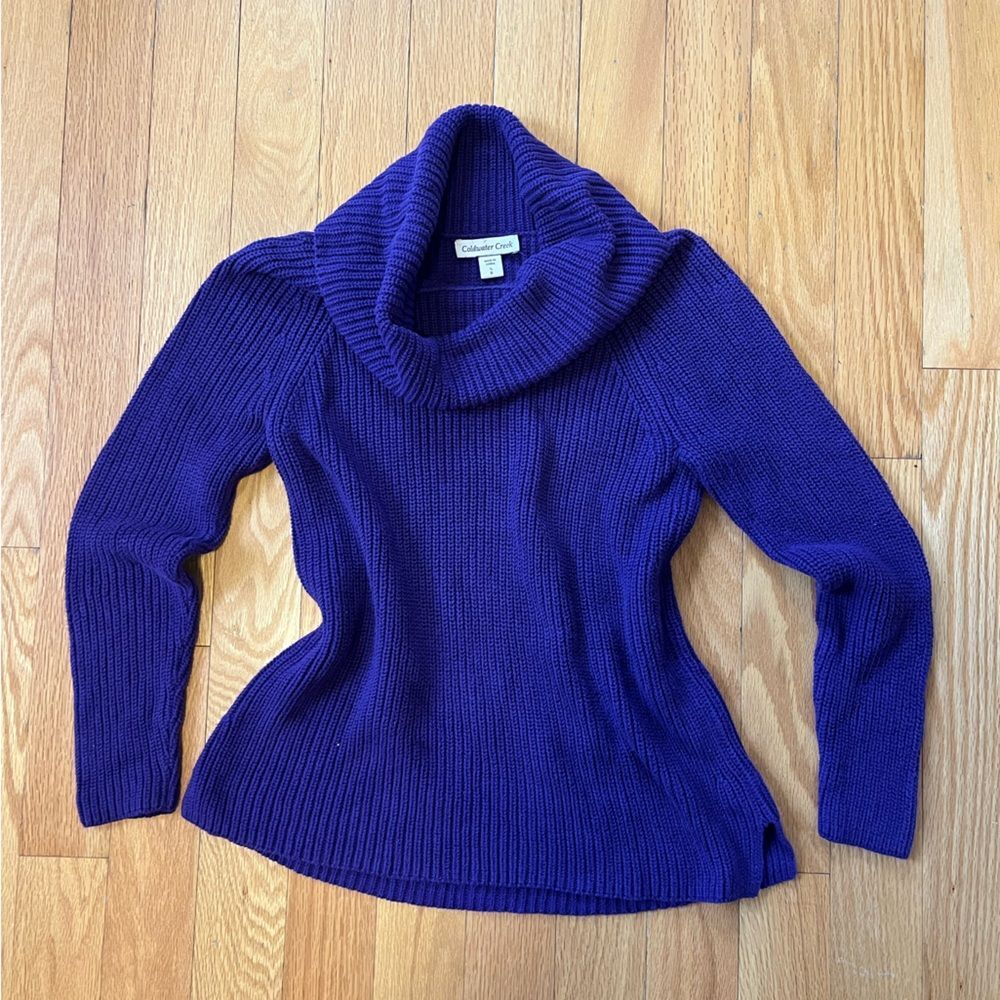 Coldwater Creek Purple Ribbed Turtleneck Sweater 100% Cotton